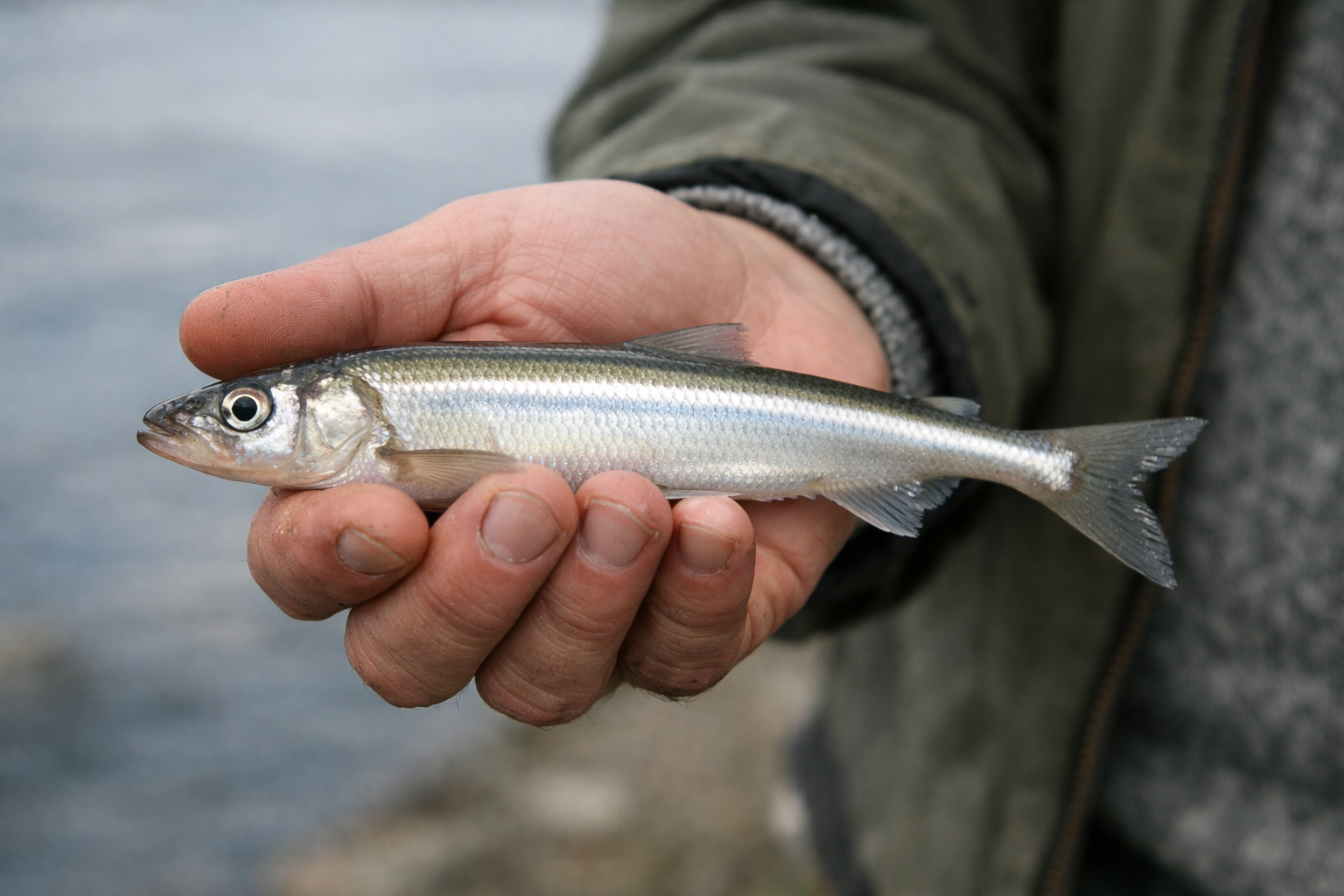 Свежая корюшка в руках